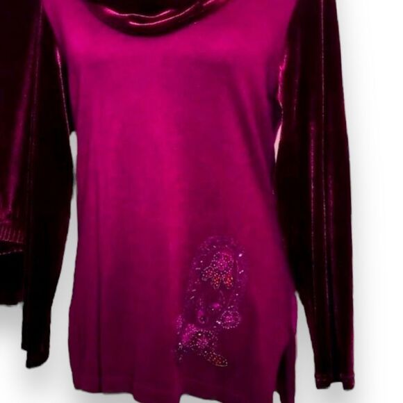 Dark Red Velvet Cowl Neck Top Embroidered Sequin Cowboy BootTop Pants Outfit Set - Picture 3 of 4